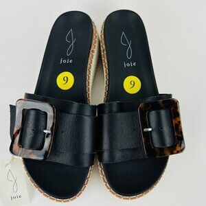 NWOB JOIE Women's Lyla Black Leather Adjustable Buckle Platform Sandals Size 9